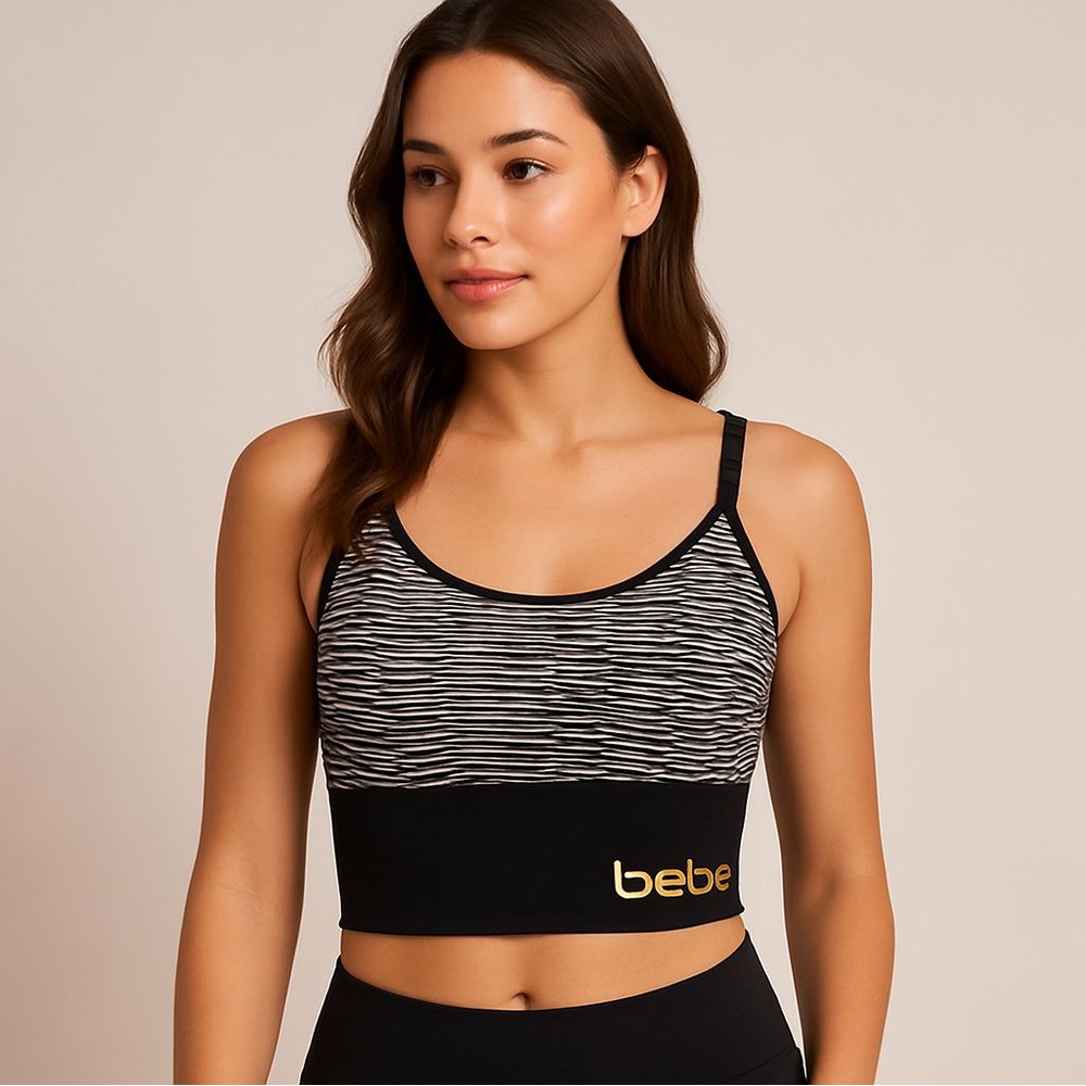Bebe Athletic Crop Top - Size L - Black & White Striped Tank